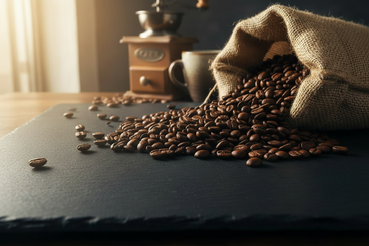Coffee beans on black table - no text